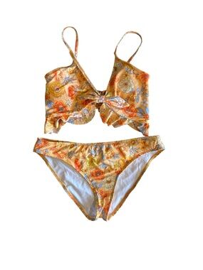 Hurley Floral Tie-Front Bikini Set in Yellow and Orange Size L